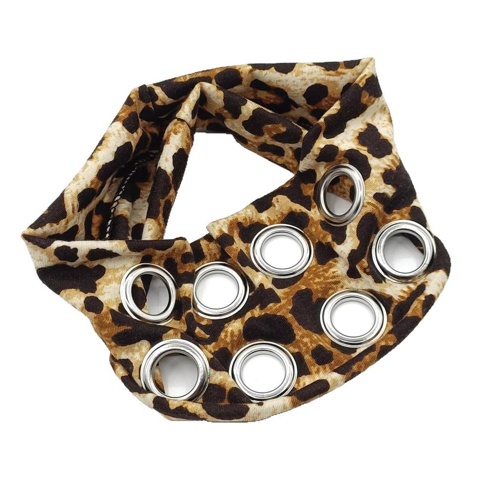 Girl Hollowed Eyelets Wide Elastic Headband Stretchy Metal Rock Steampunk for Sports Headbands Hair Accessories Leopard Print