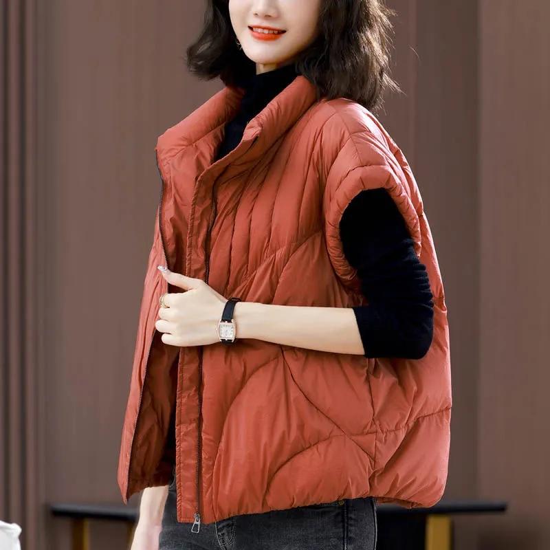 Korean Women's Vest Puffer Jacket Casual Parkas Round Neck Down Cotton Vest Loose-fit Slim Female Warm Snow Wear Top