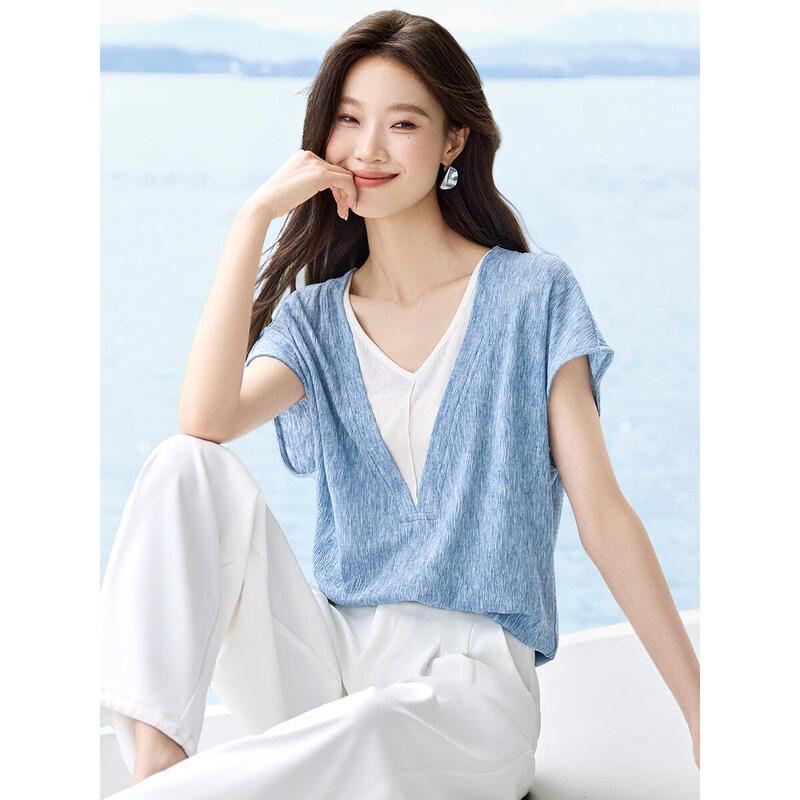 Mohan Yimei Women s Textured Color Block T-Shirt M