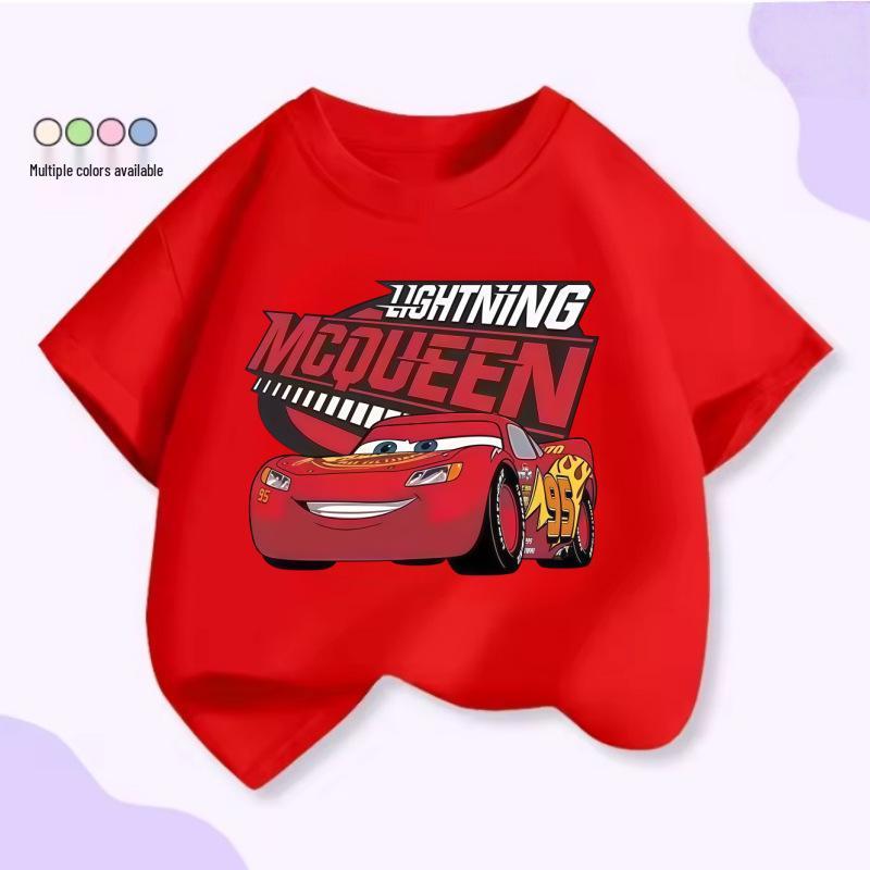 Children's Anime Sports Car Cotton T-shirt - Summer 2026 European & American Fashion