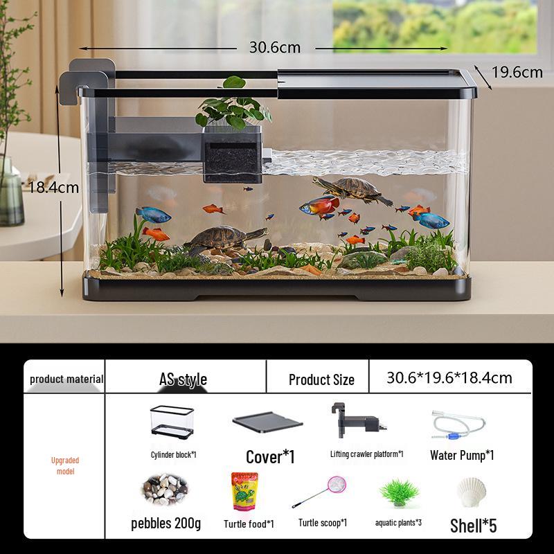 Versatile Desktop Turtle & Fish Aquarium with Basking Platform and Integrated Circulation System