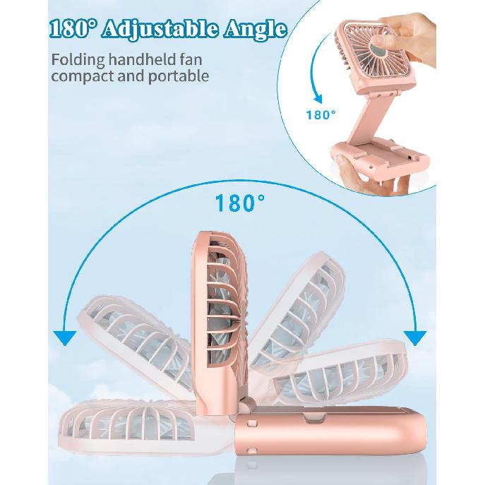 Hand Held Fan Rechargeable,Mini Fan Portable Fan Battery Powered Fan with 3 Speed, Table Fan Small Desk Fan, Cordless Personal Fan, 180°Folding Hand