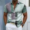 Nuova Camicia da Uomo a Maniche Corte Stampa a Righe Curve Bianche e Blu Vestibilità Business Casual Collo a Revers Camicia da Uomo