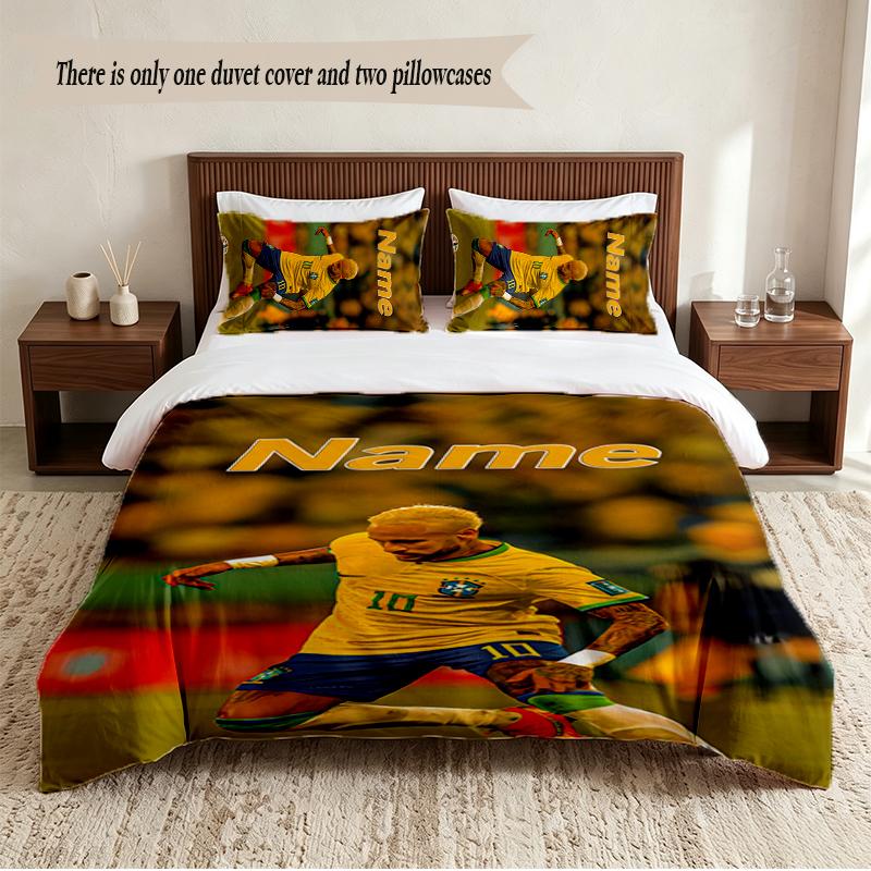 Neymar Personalized Custom Name 3‑Piece Bedding Set Soft Duvet Cover Set For Bedroom Home Decor