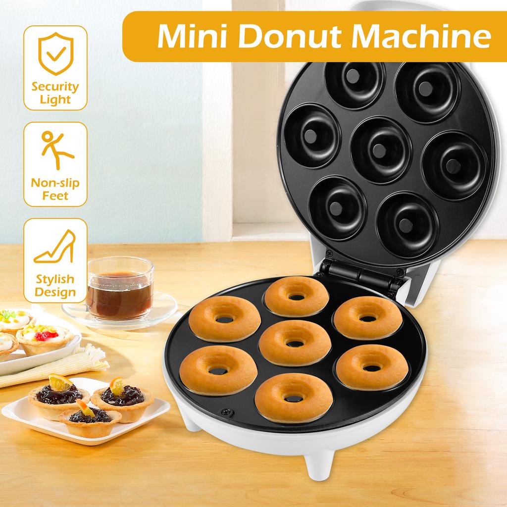 Mini-Donut-Maker 1200W Antihaft-Donut-Maker-Maschine 7 Löcher Runder Elektrischer Donut-Maker mit Anti-Rutsch-Füßen für die Küche