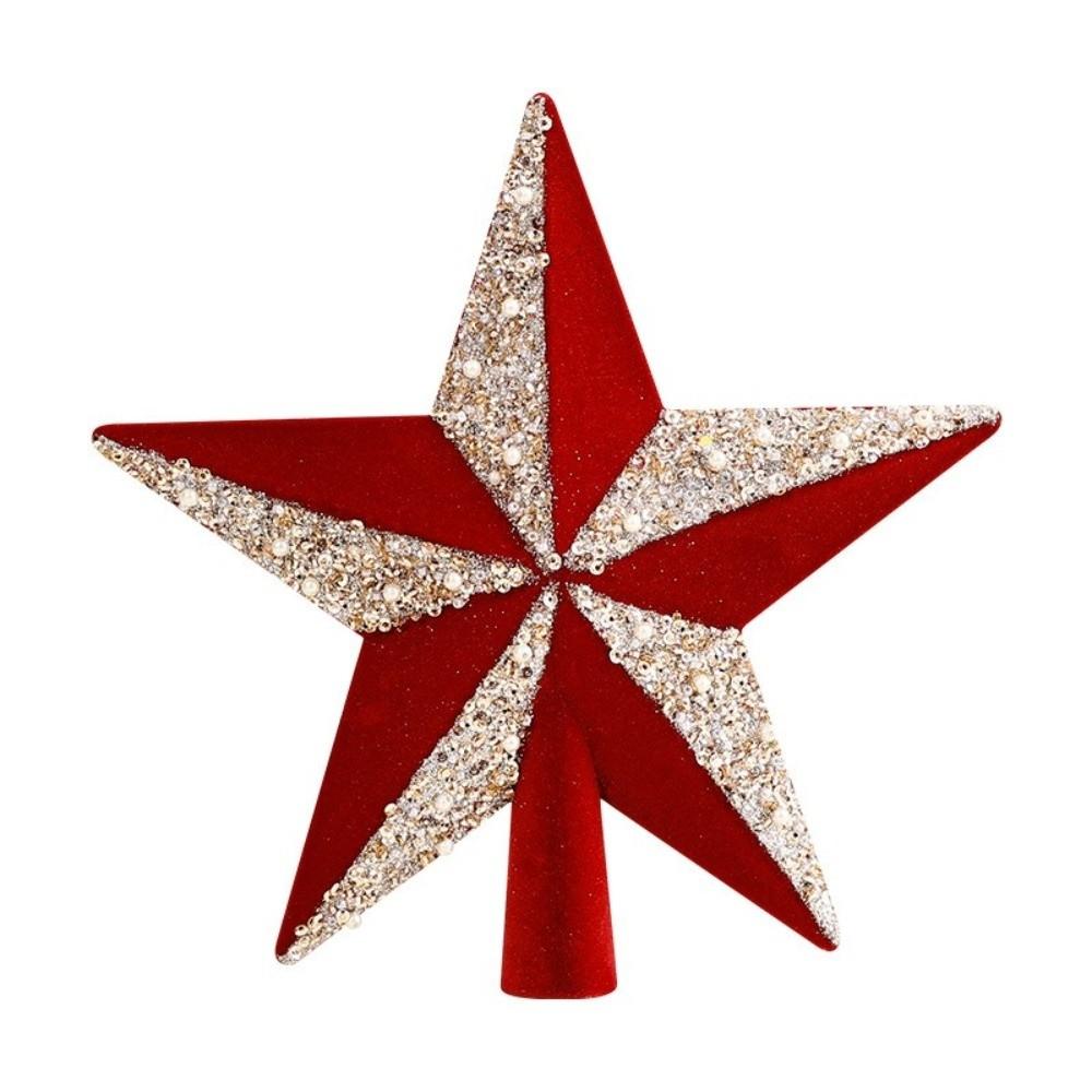 New 14cm Christmas Tree Star Plastic Flocking Tree Top Ornament Shiny Surface Solid Color Xmas Tree Topper Party Decor