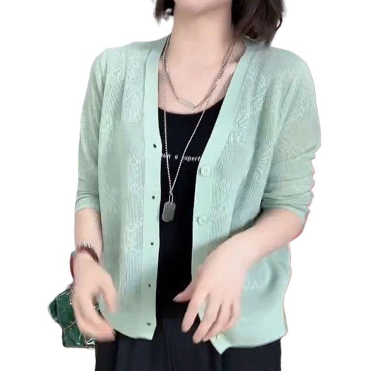 

Летний женский трикотаж Ice Silk, солнцезащитный свободный вязаный кардиган, тонкий трикотажный жакет с вырезом XL зелёный