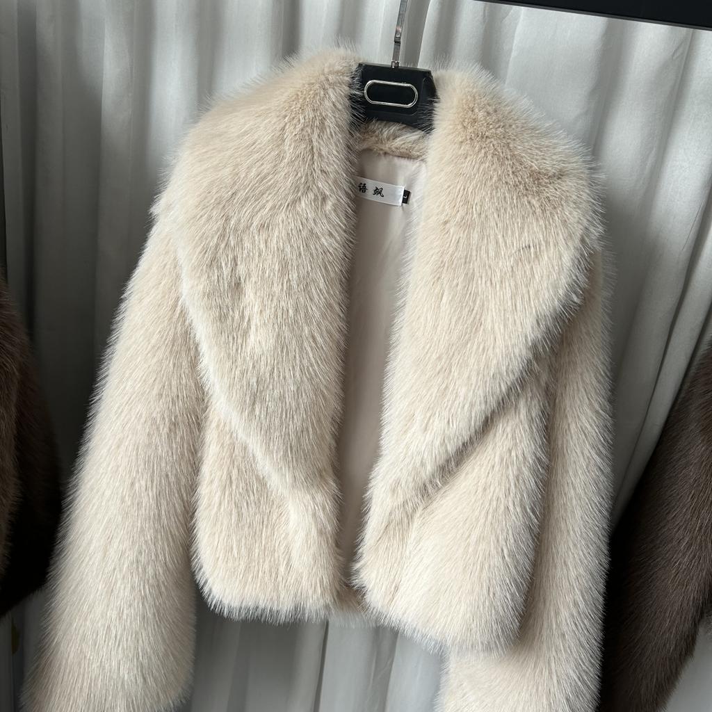 Płaszcze ze sztucznego futra Damskie Krótkie Kurtki Kieszeń Kołnierz Klapowy Długie Rękawy Luźny Splot Futrzane Okrycia Wierzchnie Jesień Zima