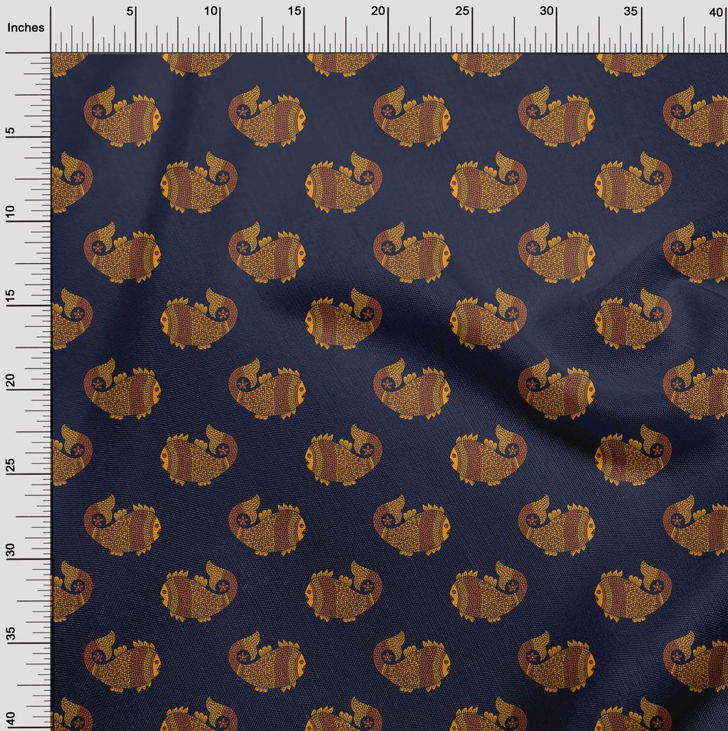 oneOone Cotton Flex Fabric Fish Block Printed Fabric 1 Yard 40 Inch Wide