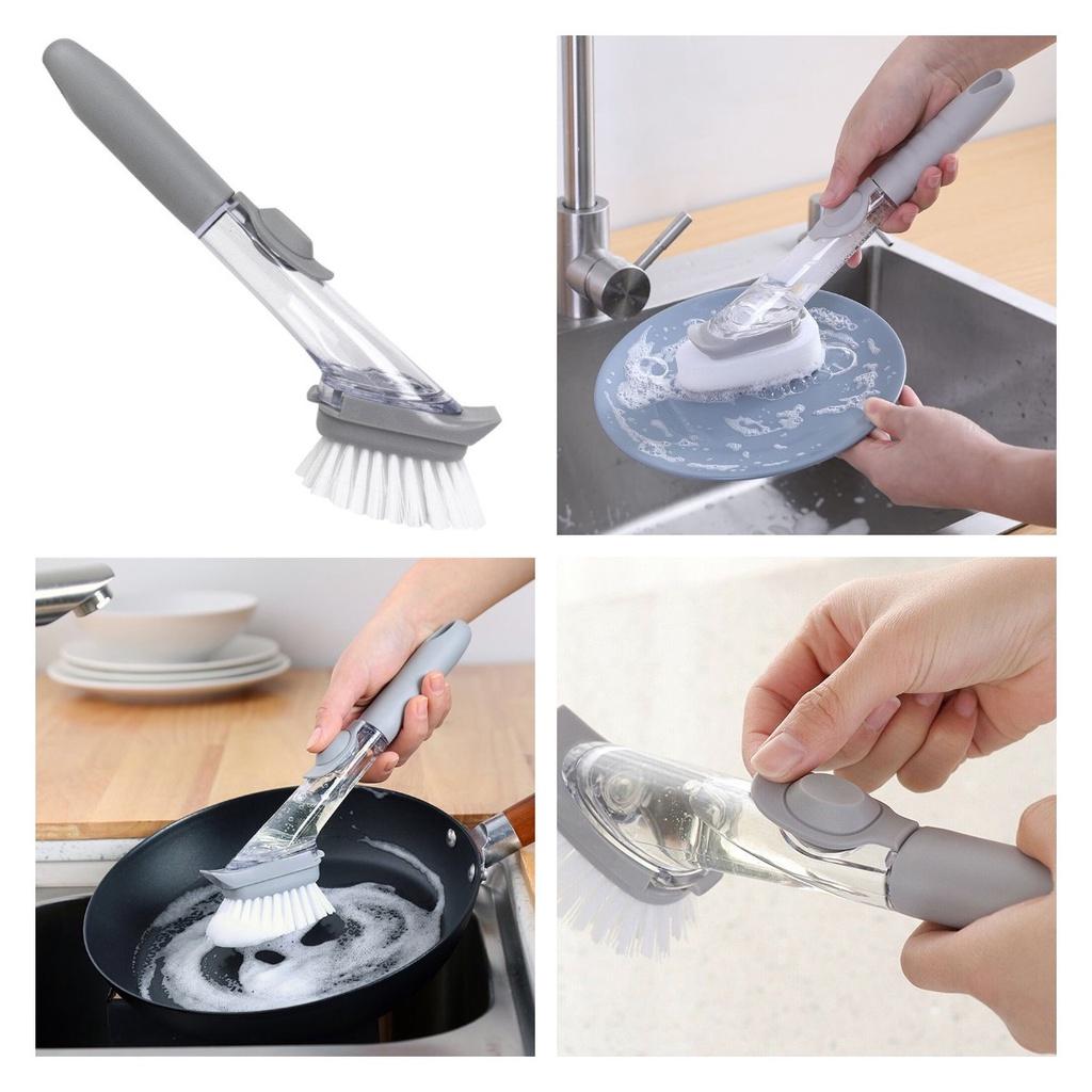 Longhandle Kitchen Cleaning Brush Bowl Washing Sponge Brush Pot Accessories