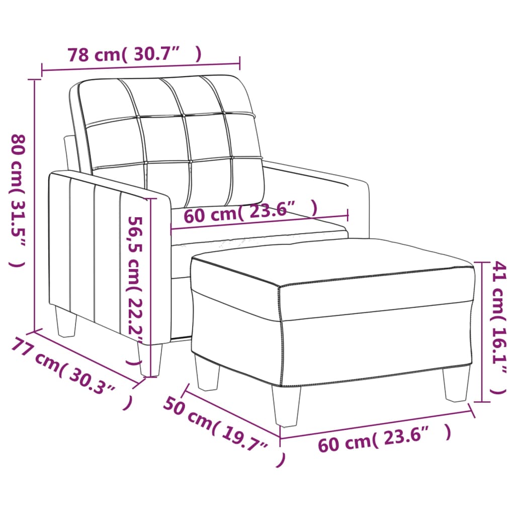 Armchair with Footstool Cream 60 Cm Faux Leather
