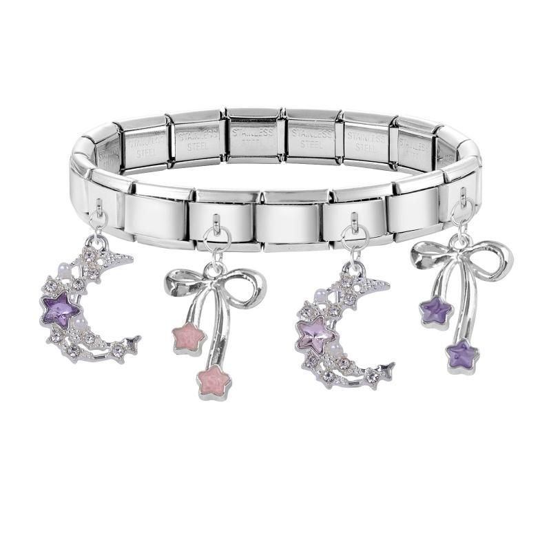 New Shiny Bow Knot Butterfly Moon Star Zircon Pendant Italian Charm Link Fit 9MM Bracelet Stainless Steel Women Men DIY Making