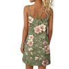 Women's Fashion Casual Floral Print Dress Double Sling Pocket Dress
