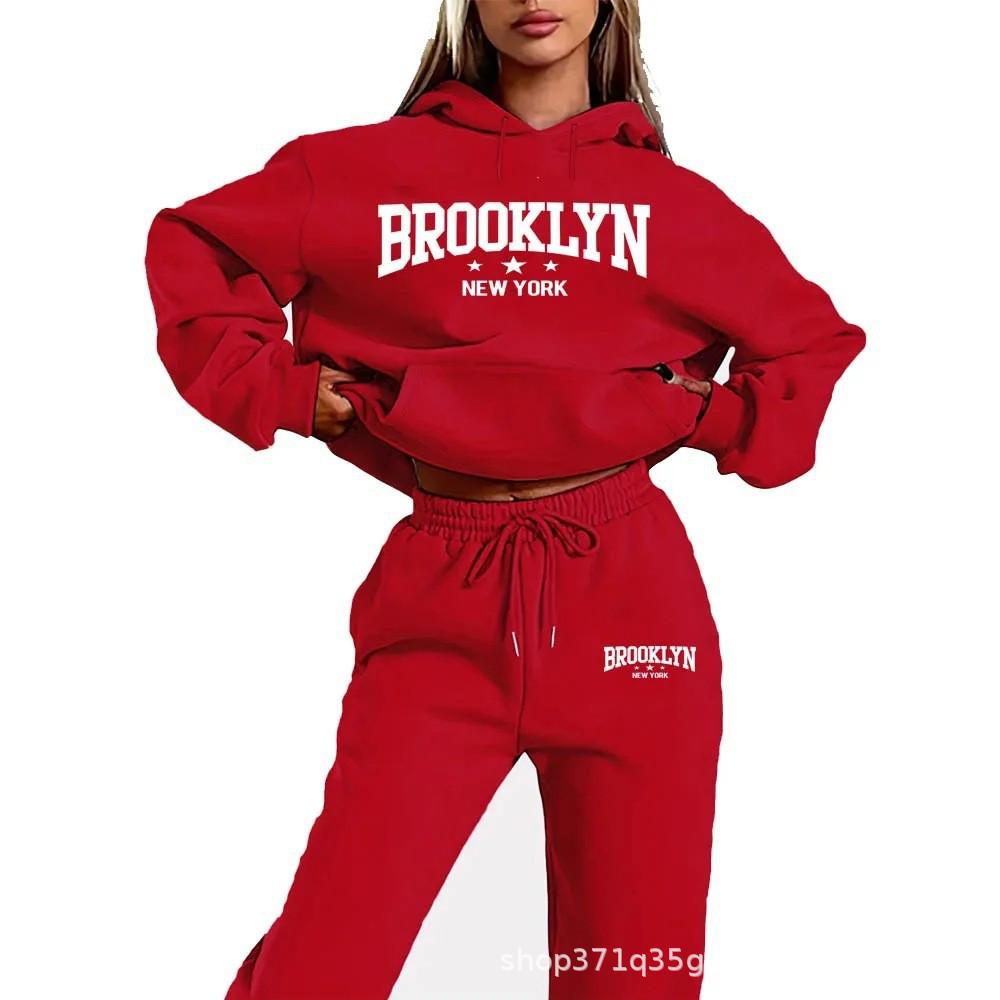 Women's 2025 Letter Print Sportswear Hoodie & Sweatshirt Set