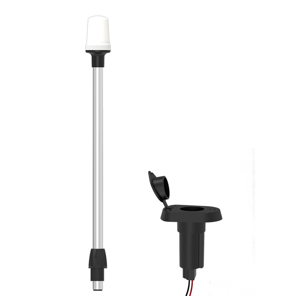 Stern Light Anchor Lamp LED Marine Boat Lights Pole All Round White Removable 2 Pin Plug In Angled Base USCG 2 NM 24 Inches