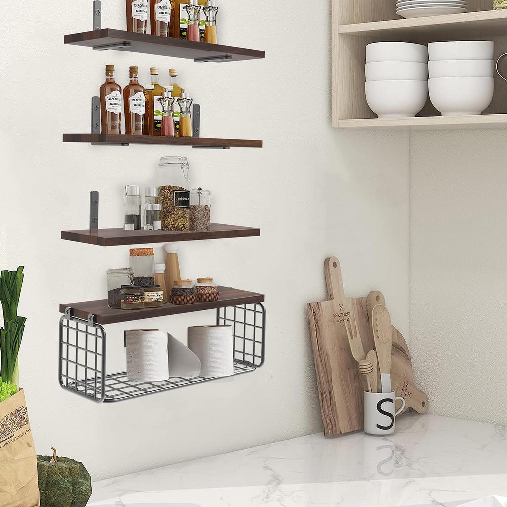Set of 5 DIY Wall 40cm W x 11cm with Wooden Corner Frame and 1 Metal Storage Storage Storage and Shelving for Living and Laundry Easy Installation