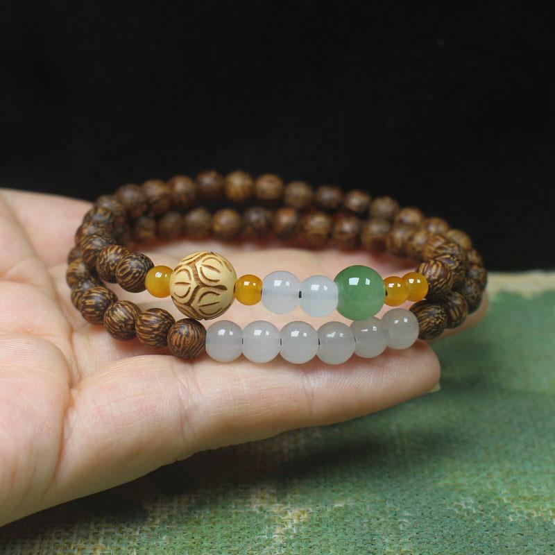 Natural Wood Double Strand Beaded Bracelet, Handmade Ethnic Jewelry for Men Women
