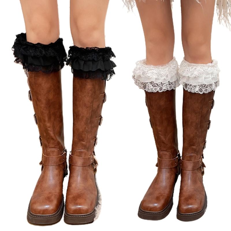 1 Pair Stretch Lace Boot Cuffs Leg Warmers Socks Toppers Cuff for Womens, Knit Solid Color Crochet Cuffs Socks
