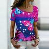 Women Square Neck Short Sleeve Top Vibrant Rainbow Oil Painting Butterfly Print Blouse