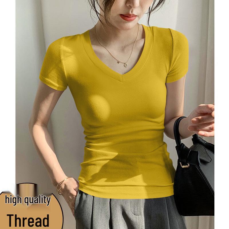 2026 Women's Chic High-Quality Ribbed V-Neck Short Sleeve Outerwear - Trendy & Comfortable