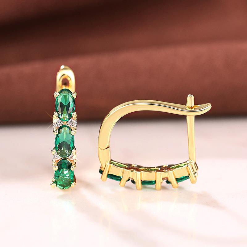 Shiny 925 Sterling Silver Green Cubic Zircon Earrings for Women Newly Trendy Party Ear Accessories Daily Wearable Jewelry Gifts