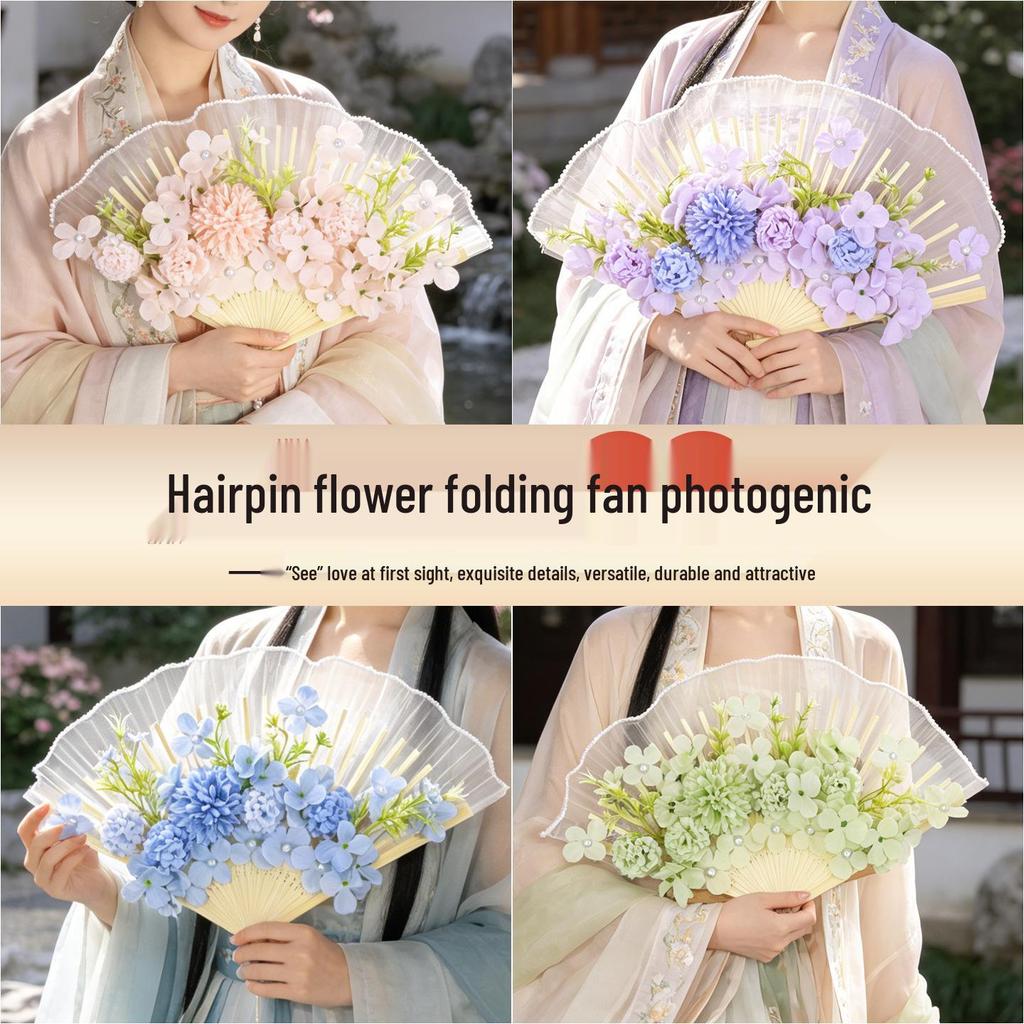 Mid-Autumn Festival Handmade Hairpin & Flower Fan Decoration Kit for Hanfu and Ma Mian Skirt - Ancient Style Photography Accessories