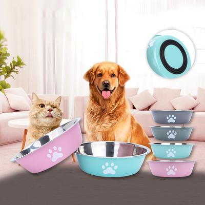 Nuevo cuenco caliente de acero inoxidable para perros, huella de pata, suministros para mascotas, cuenco para perro gato, diseño antideslizante de silicona, cuenco de agua para beber y alimentación para mascotas
