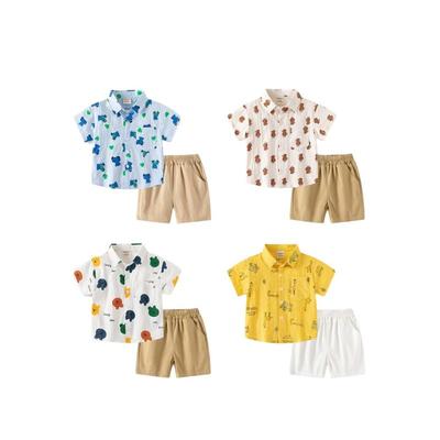 Children's Clothing Summer Boys' Bear Lapel Shirt Baby Polo Shirt Short Sleeve Shorts Suit Children's Shirt Cropped Pants