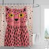 Pink Cat Shower Curtain, Black Spots & Multicolor Dots Design, Waterproof Bathroom Decor For Modern & Playful Homes