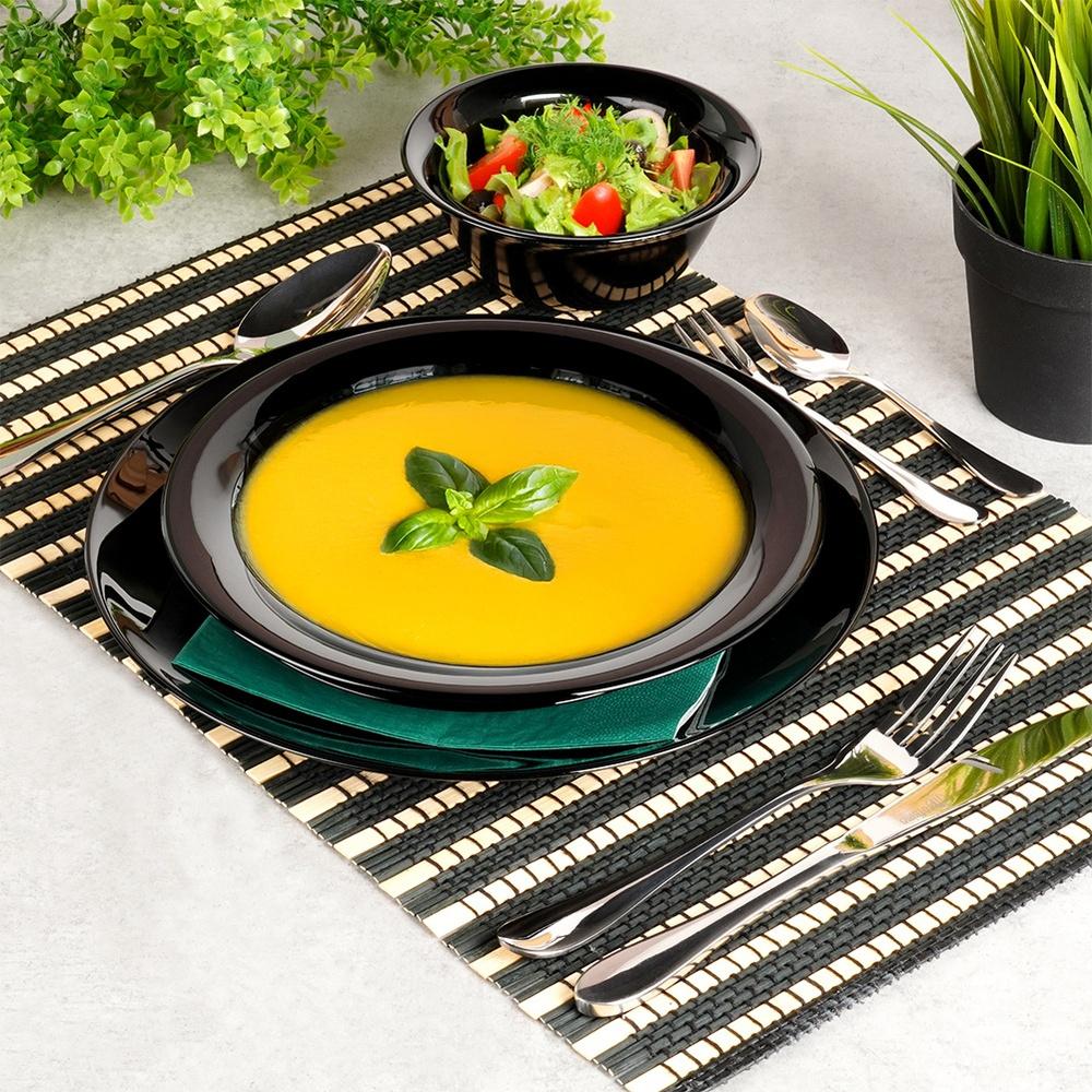 Black Glass Dinner Service Set, 24 Pieces.