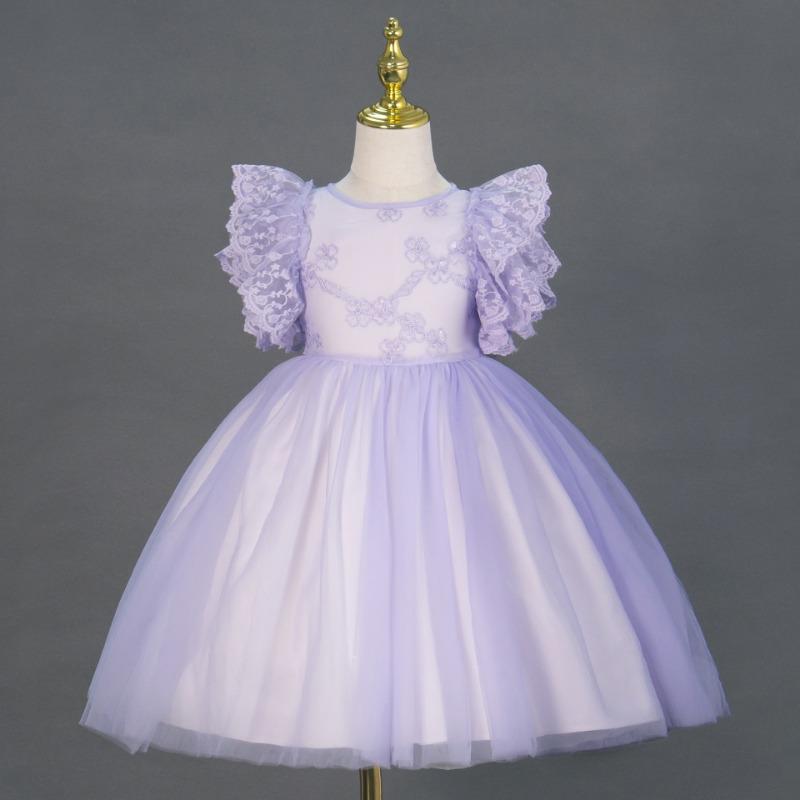 Little Girl Princess Embroidered Tulle Dress For Wedding Birthday Performance