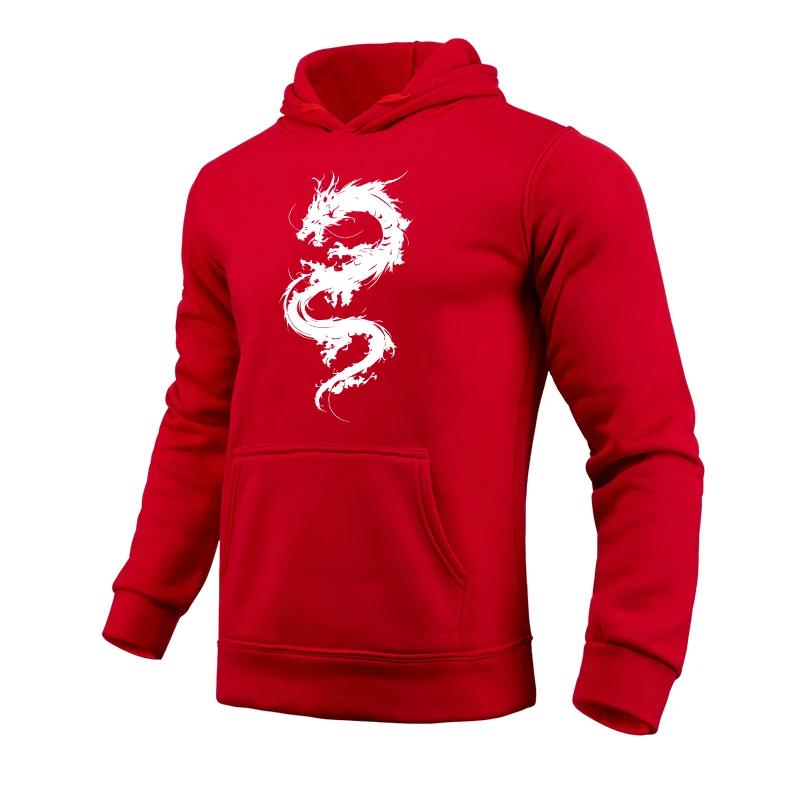 Men's Hoodies High Quality Chinese Dragon Printed Hooded Sweatshirts Male Daily Casual Sports Gym Fitness Pullover