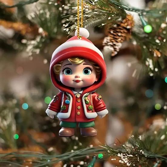 2 Pcs Christmas Ornaments Cartoon Snowman Santa Claus Acrylic Pendant Xmas Tree Hanging Decoration for Holiday Party Decor Car Accessories