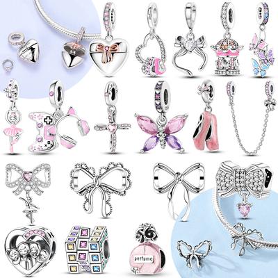 Koper Roze Balletmeisje Strik Hanger Charms Kralen Passend voor Originele Armband Ketting Sieraden Maken Voor Vrouwen Diy