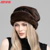 JERYAFUR Women Winter Faux Fur Hat, Elegant Beaded Decor Warm Luxury Ladies Snow Hat for Cold Weather