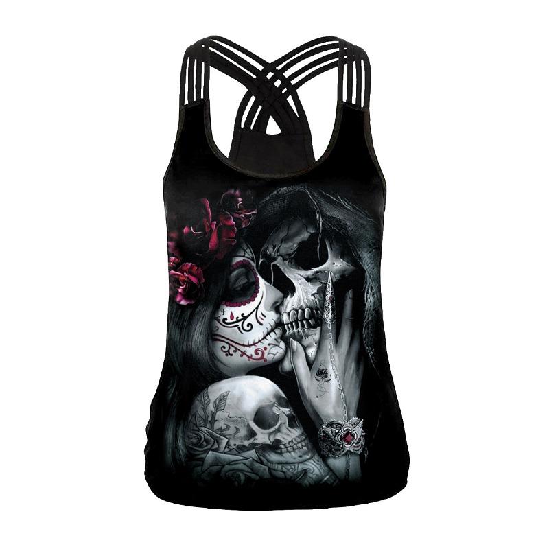 A Halloween women's horror skull digital print vest