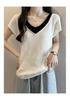 Versatile design sense fake two loose college style age reducing 2026 new summer slimming knitted short sleeved women