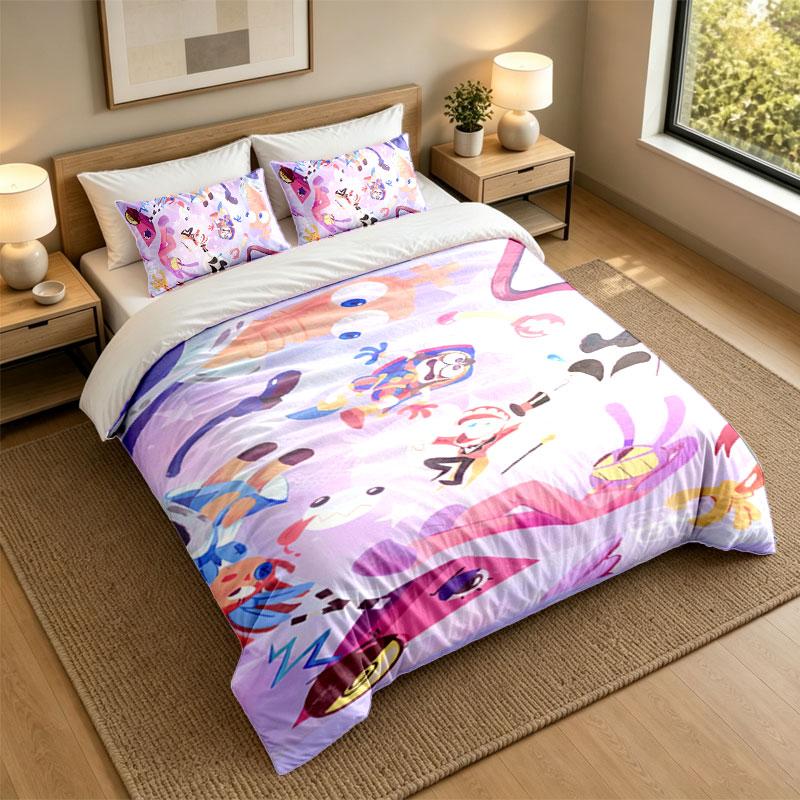 3Pcs Bedding SetThe Amazing Digital Circus Soft Bed Sheet and Two Pillowcases Home Bedroom Decor