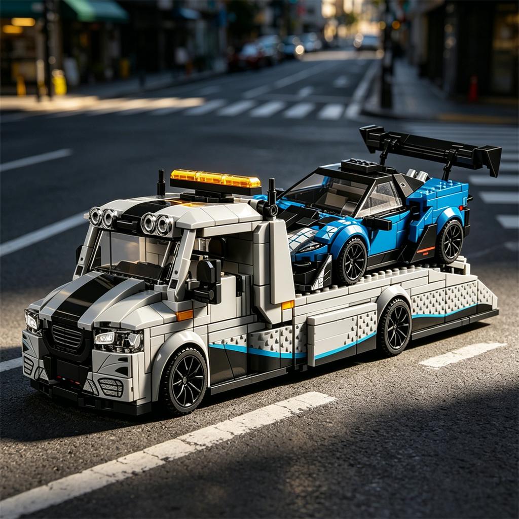 NEW MOS Sprinter Modified Trailer GTR Supercar Building Block Racing Car Model Car Toy Transport Vehicle Rescue Vehicle