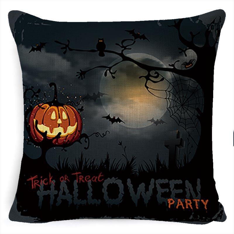 Halloween Pillow Pumpkin Little Witch Horror Cushion Linen Cushion Cover Holiday Party Pillow Cover Bed Backrest