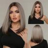 Purple Pink Ombre Black Short Straight Synthetic Wigs with Bangs Bob Wig for Women Daily Cosplay Party Heat Resistant Fake Hairs
