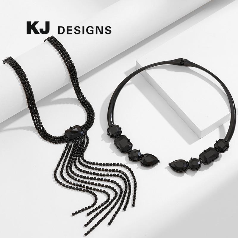 Kenjie Black Multi-Row Tassel Choker Necklace - Romantic and Fashionable Design for Women