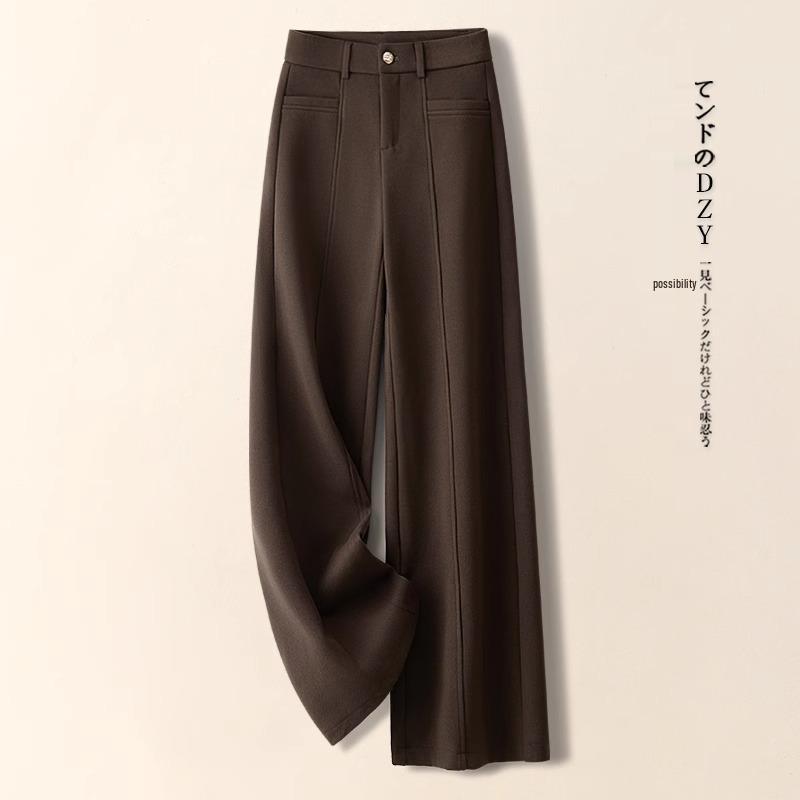 Ankola Women's Red Wool Wide-Leg High-Waisted Thick Trousers for Autumn/Winter 2024