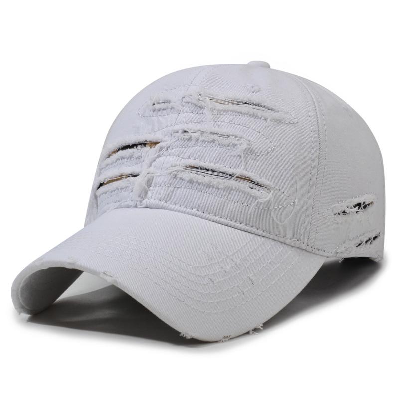Distressed Trendy Hip-Hop Hole Breaking Ripped Baseball Cap Vintage Washed Retro Duckbill Cap Korean Ins Deep Top Sunshade