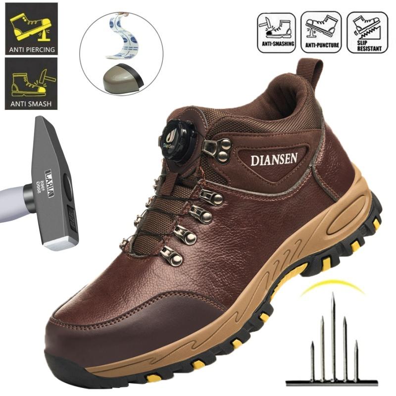 Rotary Buckle Men's Work Shoes Leather Warproof Protective Shoes Safety Industrial Puncture-Proof Anti-Smash Steel Toe Shoes