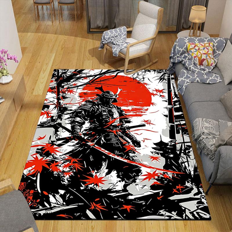 1Pc Samurai Warrior Sunset Rug, Office Carpet Indoor Outdoor Doormat, Non-Slip Soft, Living Room, Christmas Halloween Gift. Em9283