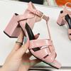 Fashion Cross Strap Square Toe Chunky Heel Women Sandals Solid Color Open Toe Real Patent Leather 6.5Cm Heels 2025 Newest Summer Sandals