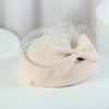 Wool Blend Beret with Vintage Mesh Overlay and Decorative Bow French Style Autumn Winter Hat for Women Performance and Uniform Use