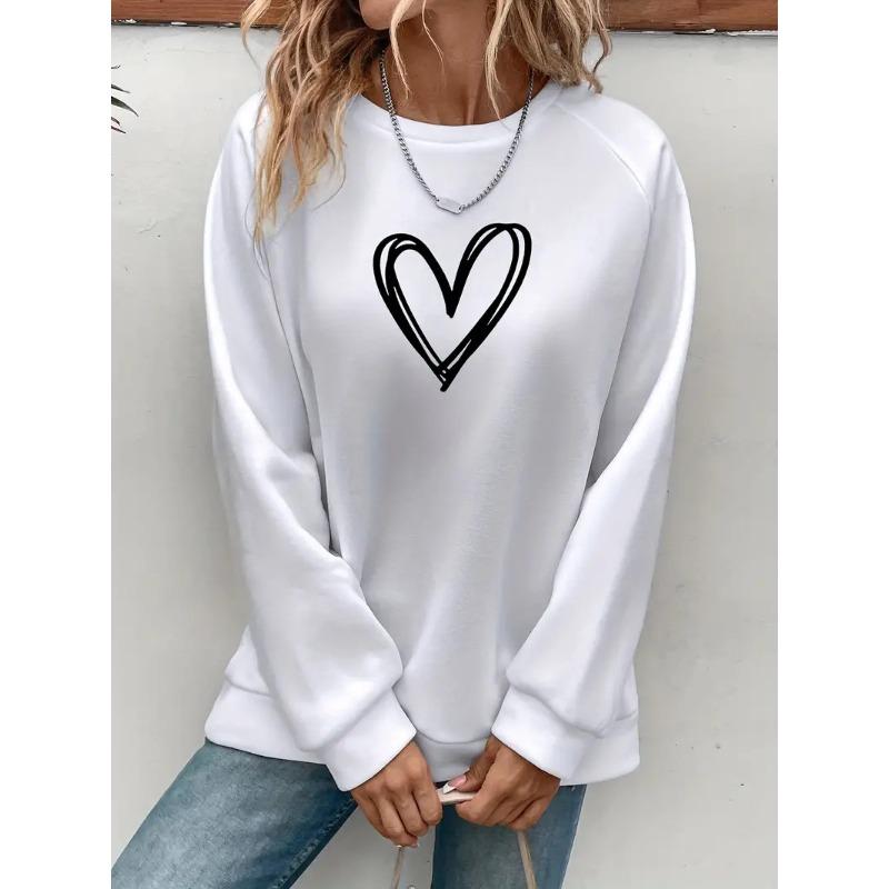 Pulover iubit cu gât rotund imprimat, cu mâneci lungi, larg și confortabil, top de damă de stradă cu personalitate, modă de toamnă 8212