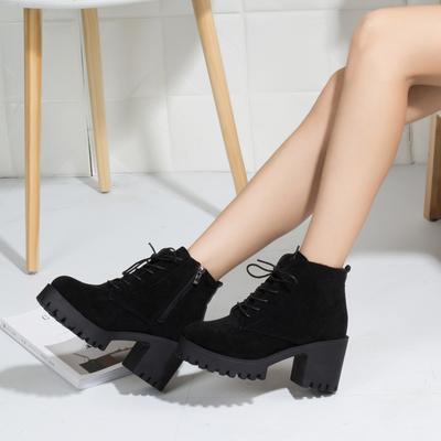 Fashion Wome's Boots Suede Ankle Boots Square Heels Ladies Lace Up Plush Zipper Shoes Woman Fashion Casual Boots Female Winter Footwear